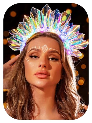 ACEDRE Light Up Headband LED Crown Rave Costume Hair Accessories for Women