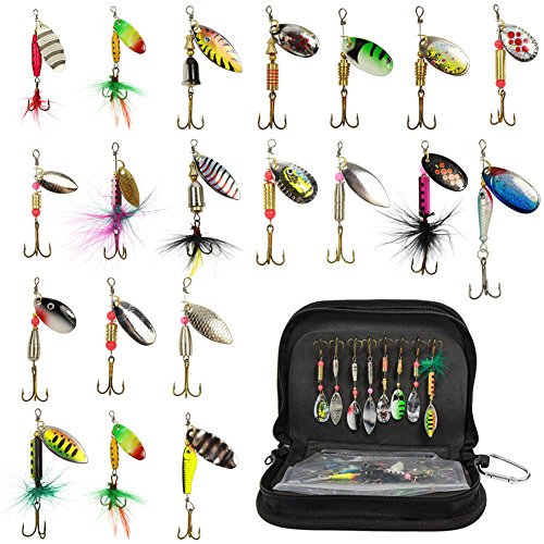 Fishing Spinner Kit 20PCS Spinnerbaits Fishing Spinning Lure Metal Bait Bass Lures for Bass, Salmon, Pike or Walleye with ...