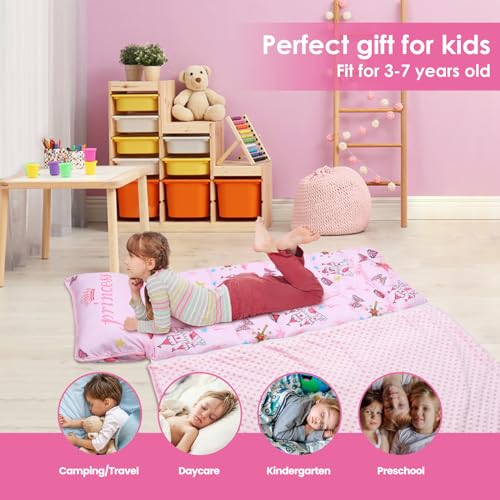 Kids Nap Mat Portable Slumber Bags with Removable Pillow and Blanket for Girls Boys, Lightweight Extra Large Sleeping Bag ...