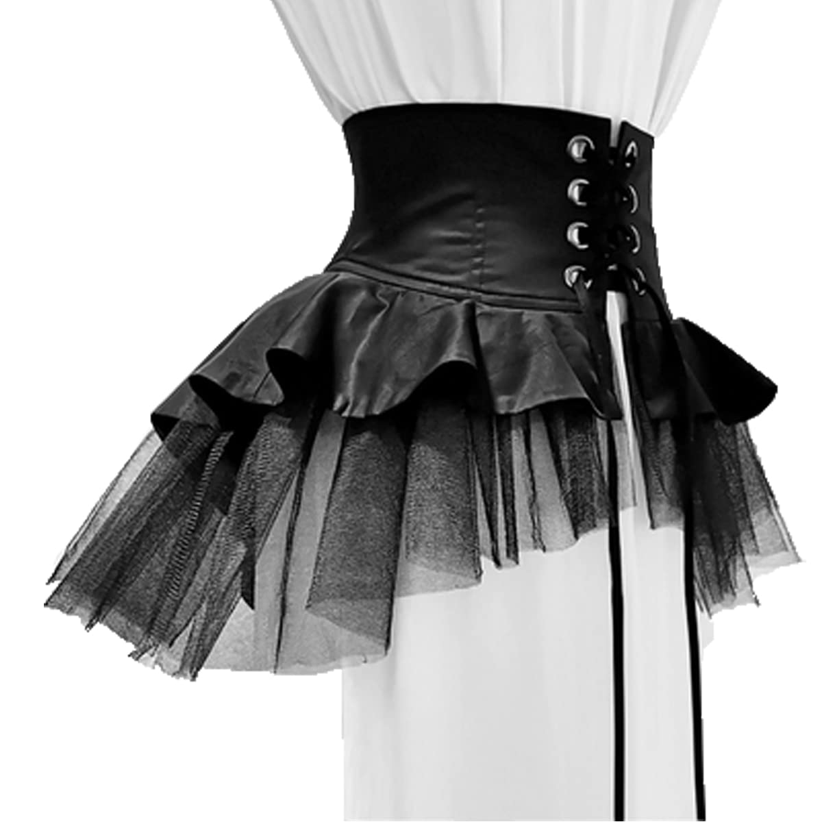 Steampunk Women's Tulle Skirts Waist Belt for Women Ruffles Pirate Corset Costumes Black