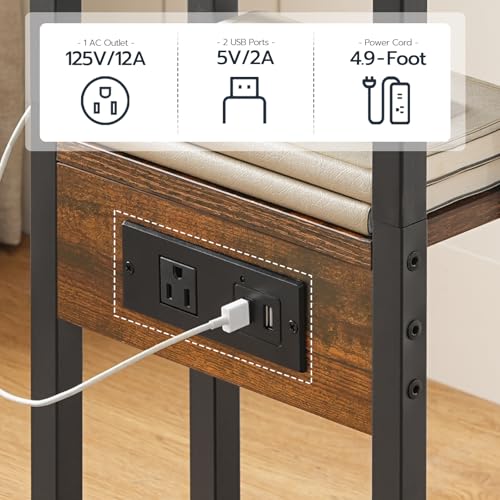 HOOBRO Foldable End Table, C Shaped Side Table with Charging Station, Sofa Couch Table That Slide Under for Living Room Be...