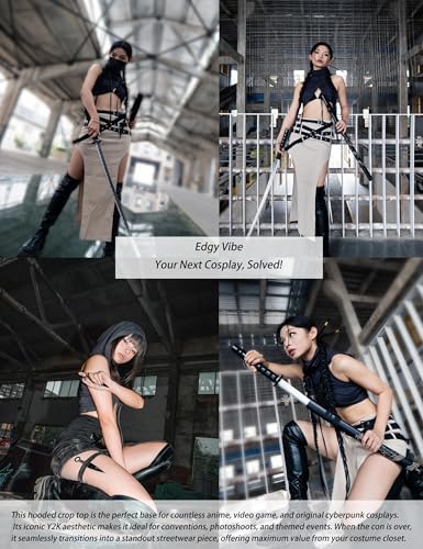 ST.Manrdy Y2k Sleeveless Hooded Crop Top for Women - Sexy Rave Outfit, Streetwear Festival Top