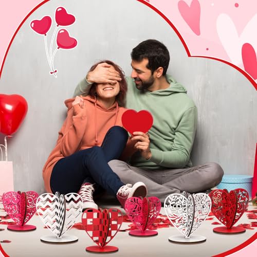 Soaoo 12 Pcs Valentine's Day Table Decor Wooden Valentines Decorations Heart Shaped Tabletop Centerpiece Sign Farmhouse Ho...