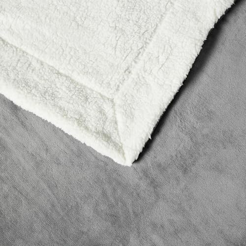Amazon Basics Reversible Sherpa Throw Blanket, Dark Gray, 50"x60"