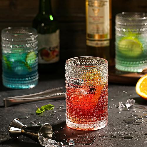 Dingerjar Hobnail Drinking Glasses set of 6（13 oz） Hobnail Water KItchen Glassware, Embossed Vintage Juice Glasses Tall Ba...