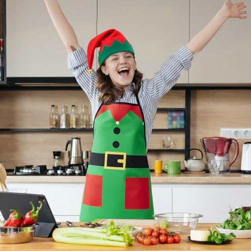 XLSXEXCL 2 Set Christmas Apron and Hat Set Elf Santa Claus Apron and Hat Funny Santa Claus Elf Cosplay Costume Kit for Xma...