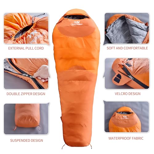 TsingTsingNest Backpacking Sleeping Bag 3 Season 20F Fill 21 Ounces of Duck Down 650Fill Power Duck Down Sleeping Bag Ultr...