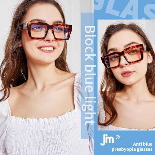 JM 3 Pack Oprah Style Reading Glasses for Women Men, Fashion Square Blue Light Blocking Readers