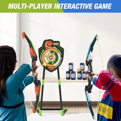 HYES 2 Pack Bow and Arrow for Kids, LED Light Up Archery Set with 24 Suction Cup Arrows, 1 Standing Target, 6 Score Target...