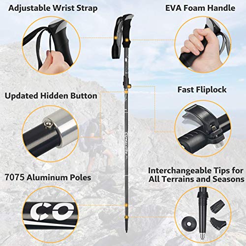 Covacure Trekking Poles Collapsible Hiking Poles - Aluminum Alloy 7075 Trekking Sticks with Quick Lock System, Telescopic,...
