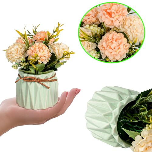 Artificial Flower Plants – Mini Fake Hydrangea Flowers in Pot for Home Decor Party Wedding Office Patio Table Desk Decorat...