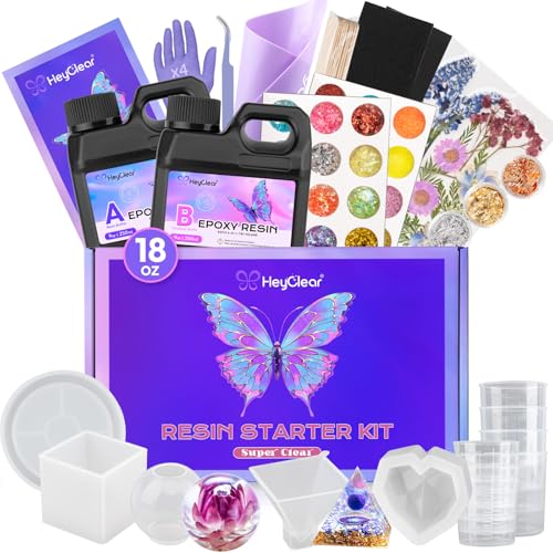 HeyClear Epoxy Resin Kit with Molds for Beginners -18 oz Super Clear and Hard Resina Complete Craft Supplies Set for Start...
