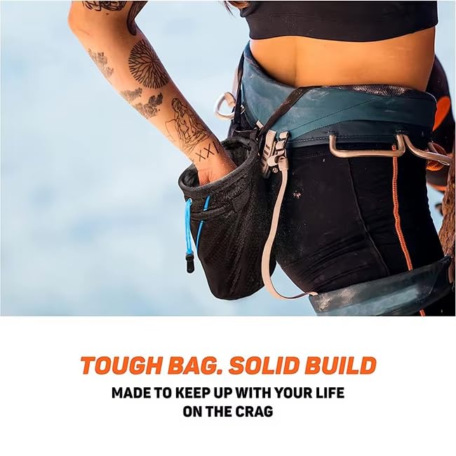 Chalk Bag for Rock Climbing with Quick-Clip Belt, Large Zippered Pockets & Brush Holder - Weight Lifting, Gym, Bouldering,...