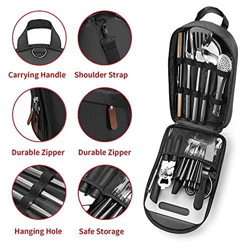 Portable Camping Kitchen Utensil Set-27 Piece Cookware Kit, Stainless Steel Outdoor Cooking and Grilling Utensil Organizer...