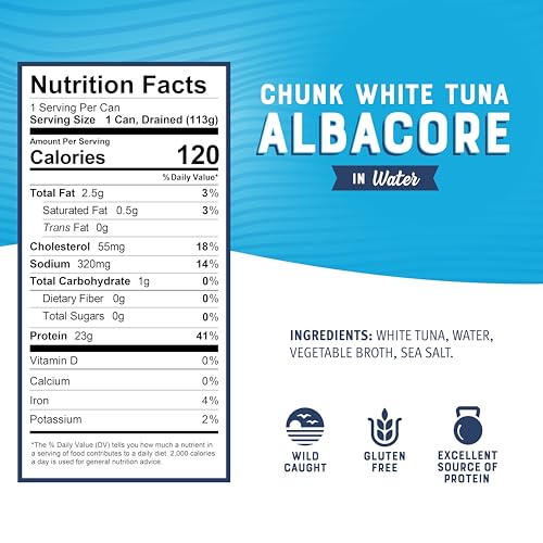 Bumble Bee Chunk White Albacore Tuna in Water, 5 oz Can (Pack of 24) - Wild Caught Tuna - 23g Protein per Serving, High in...