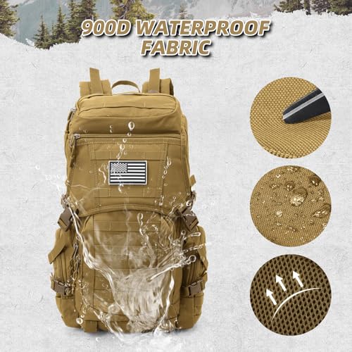 AUMENTAR 35L Military Tactical Backpack for Men,Water Resistant Assault Pack for Women,Khaki Molle Daypack 3 Day Bug Out B...