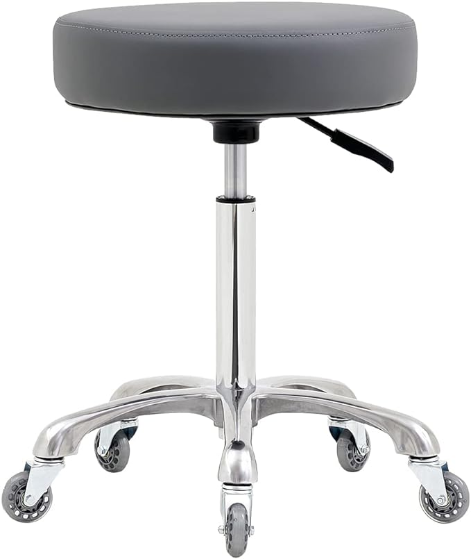 Ainilaily Rolling Stool with Wheels, Heavy Duty 400 lbs Stool for Shop Guitar Lab Tattoo Workbench Medical, Adjustable Swivel Chair (Grey)