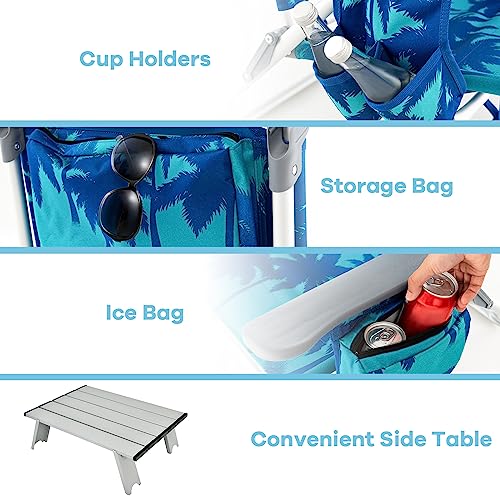 Goplus Beach Chair, Folding Backpack Beach Chairs for Adults with 5 Positions, Head Pillow, Cooler Bag, Towel Bar, Cup Hol...