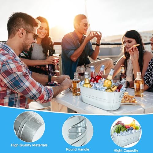 dndsim 4PCS 3 Gallon Galvanized Tub, Beverage Tub, Ice Buckets for Parties With Carry Handles, Drink Buckets for Parties, ...