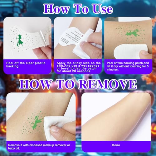 MEICOLY Halloween Glitter Freckles Witch Tattoos,Elphaba Accessories Friendship Green Witch Pink Princess Stickers for Wic...