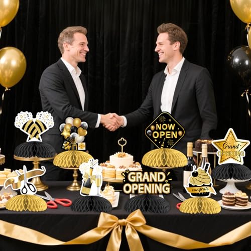 Kreatwow 8Pcs Grand Opening Honeycomb Centerpieces Black Gold Grand Opening Decorations Now Open Decor Congrats New Store ...