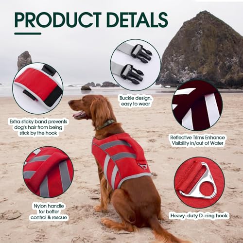 Kuoser Dog Life Jacket with Reflective Stripes - Adjustable High Visibility Vest, Ripstop Lifesaver, Pet Preserver with Hi...