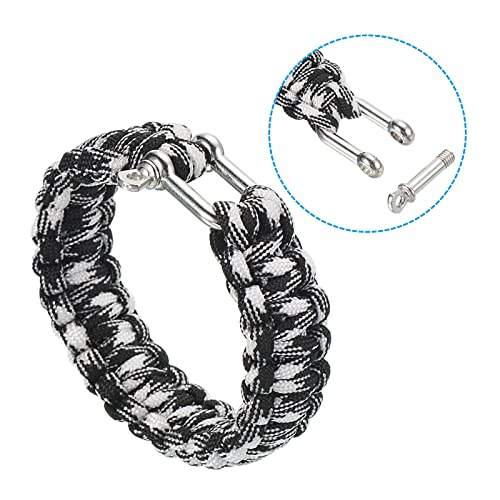 Survival Paracord Bracelets, Plaited Parachute Bracelet Party Favors Camping Gifts Outdoor Wraps for Men, White, Black
