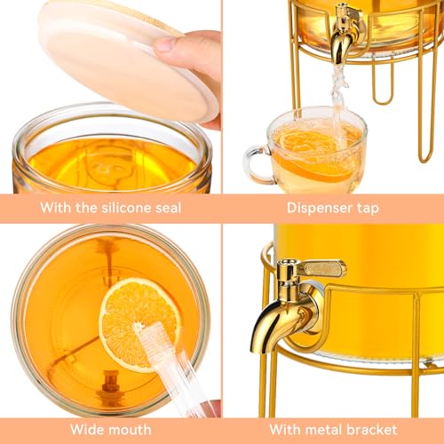 1 Gallon Drink Dispenser,2 Pack Glass Beverage Dispenser With Stand,Juice Containers with Lid for Party,Drink Dispensers f...