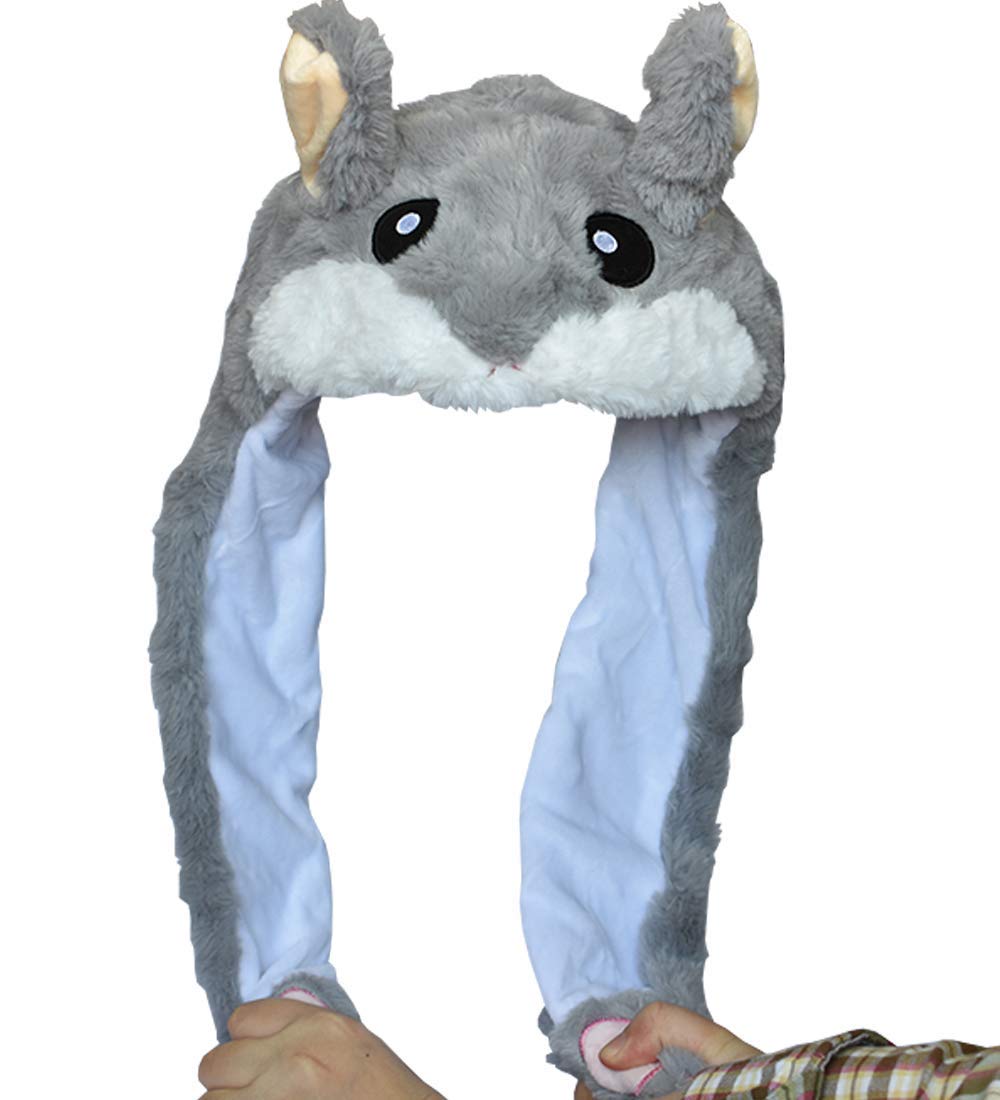 JOYHY Kids Adults Plush Hat Ear Moving Ear Flap Hat With Paw Grey Hamster