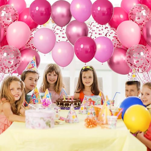 Pink Birthday Party Balloons Decorations - 32pcs 12inch Pink Princess Balloons with 29inch Bow Foil Balloon for Boys Girl...