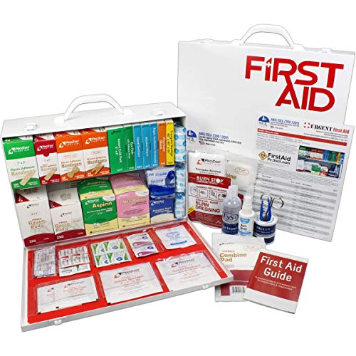 OSHA & ANSI 2 Shelf Industrial First Aid Cabinet with Pocket Liner, 75 Person, 556 Pieces, 2015 Class A+, Types I & II, Ma...