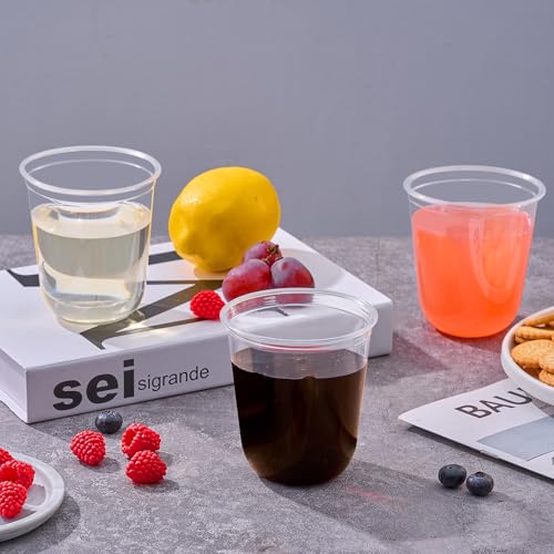 WELLIFE 12 oz Clear Plastic Cups, 100 Pcs Disposable Wine Glasses Stemless Cocktail Punch Cups for Cold Drinking Wedding P...