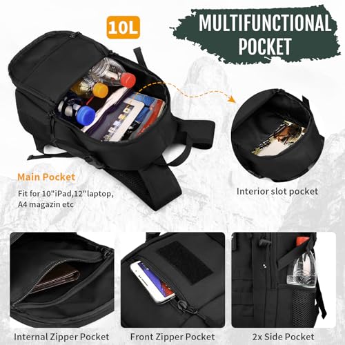 Wowelife Small Tactical Backpack for Men, Mini Tactical Backpack 10L Kids, Small Military Day Pack, Molle Bag Black for Me...
