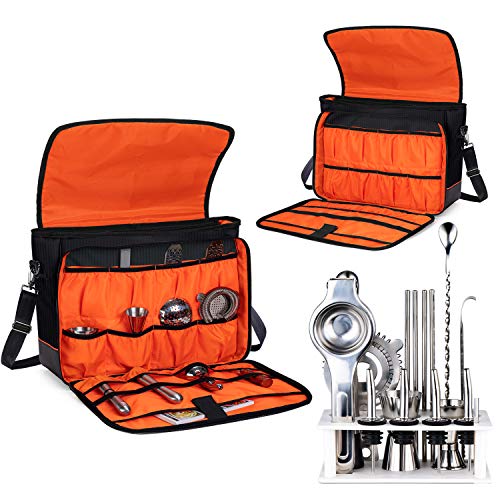 CURMIO Bartender Bag, Travel Bag for Bar Tools Set, Bartender Kits Storage with Padded Compartments for Wine Bottles, for ...