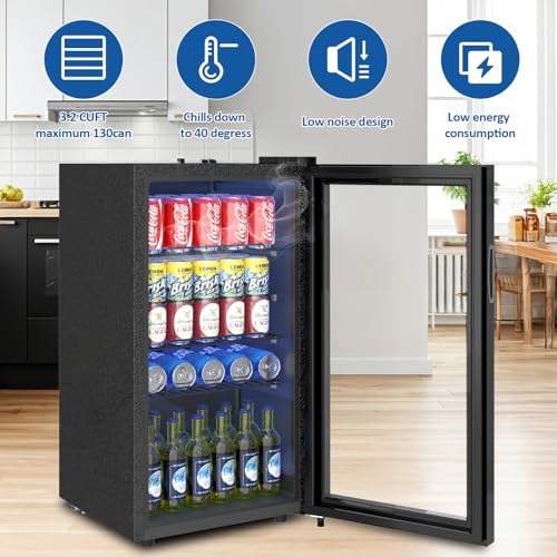 Dawmilon 3.2 Cu.Ft Mini Fridge – 120 Can Beverage Refrigerator with Glass Door, Adjustable Shelves & Temperature Control, ...