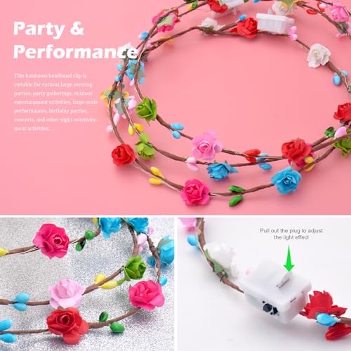 QSJQllo 50 Pcs LED Flower Crowns Headbands,Flower Crowns For Women,Mardi Gras Light Up Headbands Tiara Flower Crown Access...