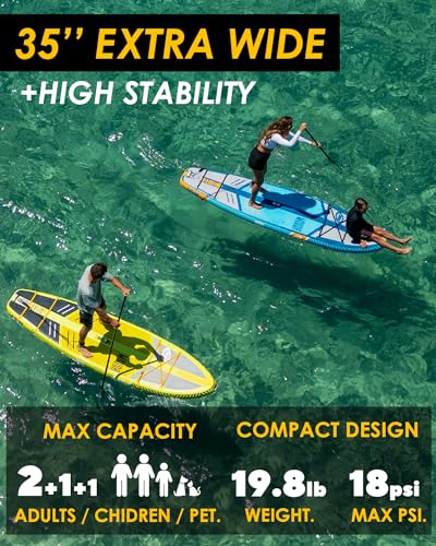 MOUSA 10‘8/11'×35" Extra Wide Inflatable Stand Up Paddle Board, Stable Paddleboard SUP for 2 People/Family, Anti-Slip Full...