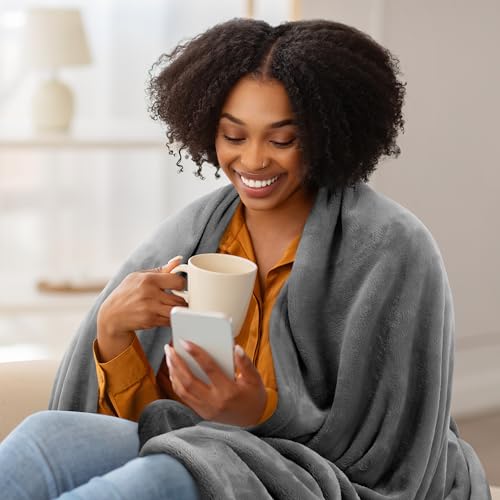 Utopia Bedding Fleece Blanket Queen Size Grey (90x90 Inches) Ultra Soft Warm Lightweight Microfiber Breathable Anti-Static...