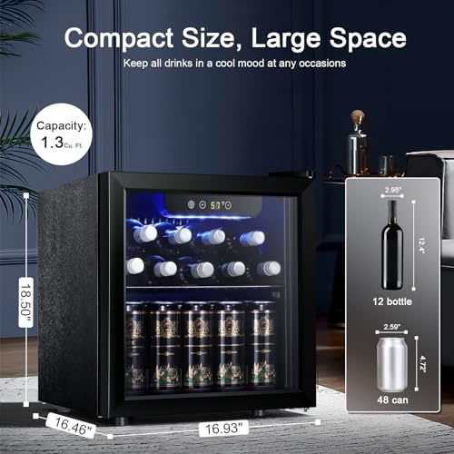 Antarctic Star 12 Bottle 48 Can Beverage Refrigerator Cooler - Mini Fridge Glass Door for Beer Soda Drinks or Wine,Freesta...