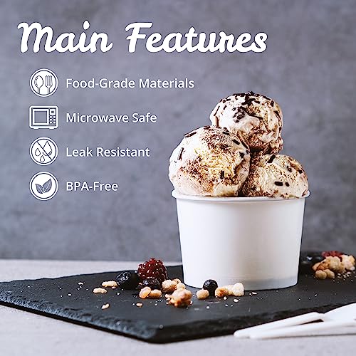 MATICAN Paper Ice Cream Cups - 50-Count 9-Oz Disposable Dessert Bowls for Hot or Cold Food, 9-Ounce Party Supplies Treat C...