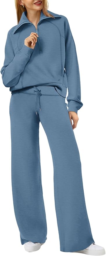 XIEERDUO Lounge Sets For Women 2025 Half Zip Sweatshirt And Wide Leg Sweatpant 2 Piece Outfits Sweatsuit Tracksuit