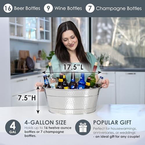 BREKX Stainless Steel Beverage Tub, 15 Quarts (4 Gallon), Rust-Proof, Oval, Multi-Use, Champagne Bucket for Mimosa Bar Sup...
