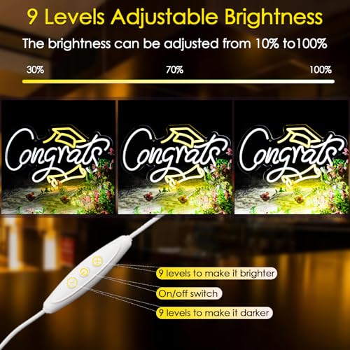 KHK Congrats Neon Sign LED Light Up Dimmable for Wall Decor Party Photos Class of 2025 Celebrations Graduation Gift USB Li...