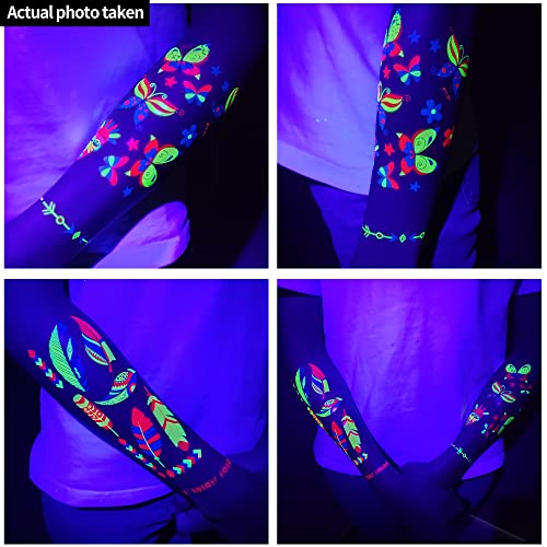 Glow in the Dark Tattoos 172 PCS – Glow in the Dark Party Supplies, Neon Body Paint Be UV Blacklight Reactive Face Tempora...
