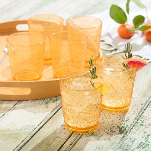 Certified International Santa Fe Orange Set of 6 Premium Acrylic DOF Glasses 16 oz – Unbreakable Drinkware with Textured B...