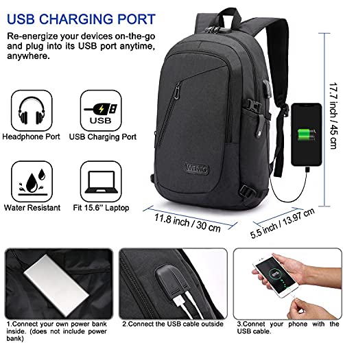 WENIG Anti-Theft Travel Laptop Backpack with USB Charging Port Lock,Water Resistant Slim Work Computer Bag for Men College...