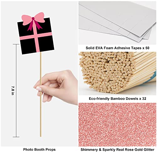 Birthday Photo Booth Props Kit - Happy Birthday Party Favors Supplies Bday Party Decoration Set with Real Glitter Cute Bda...