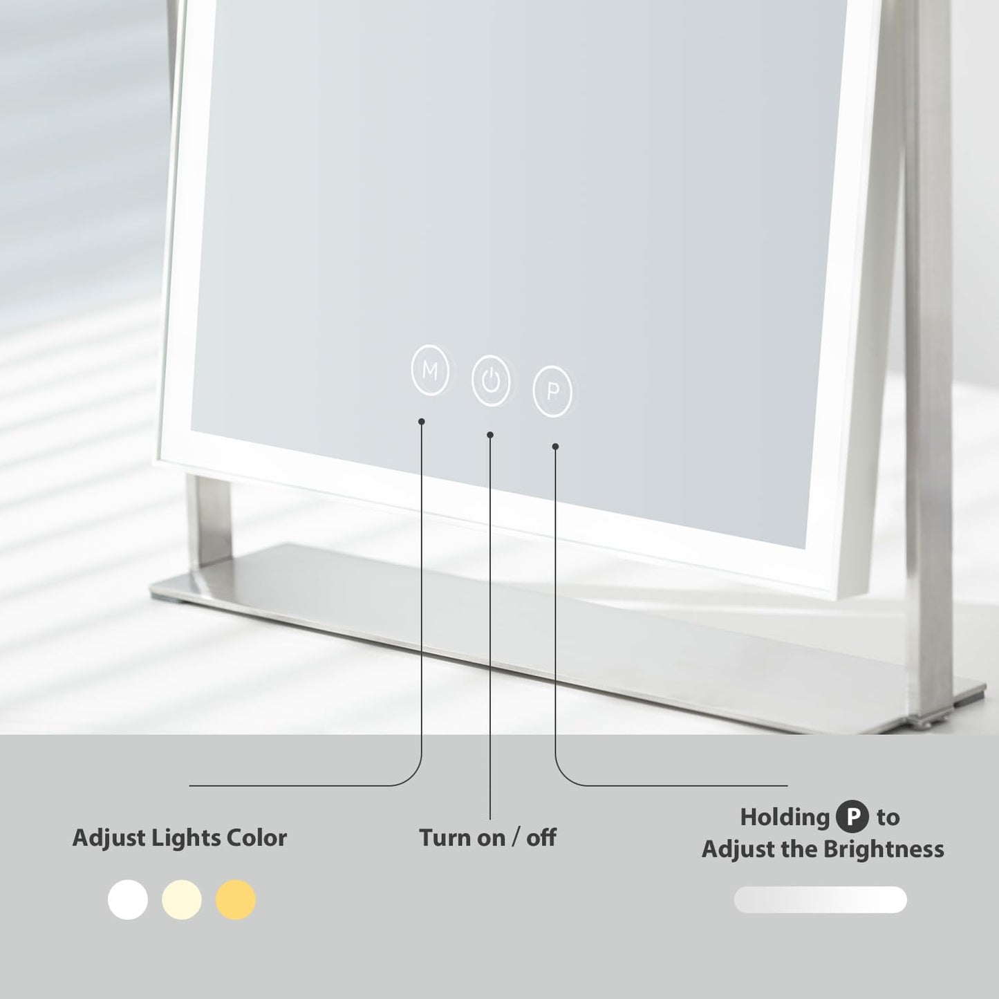 NEZZOE 14 Inch Rechargeable Lighted Makeup Mirror, Vanity Mirror with 104 LED Lights, Rectangular Desk Mirror with Light, Metal
