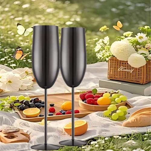 UNISWEET Champagne Glasses Set of 2 Stainless Steel Champagne Flutes Wedding Gifts for Bride 8.5 oz Unbreakable Champagne ...