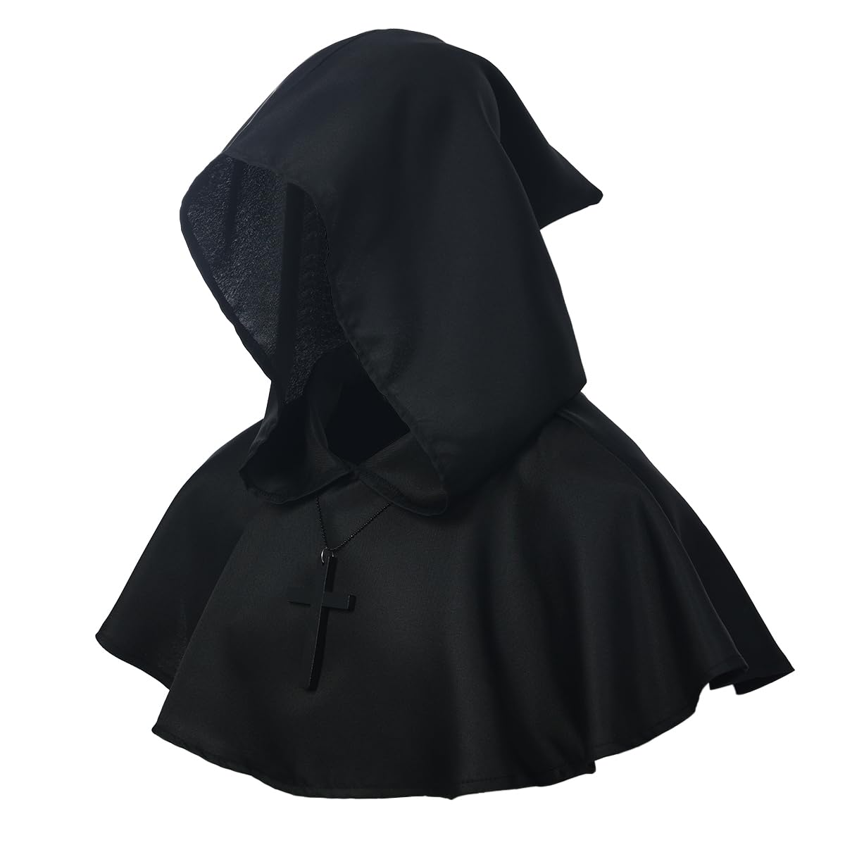 BLESSUME Medieval Cowl Hat Cross Necklace Wicca Pagan Hood Cosplay Accessory